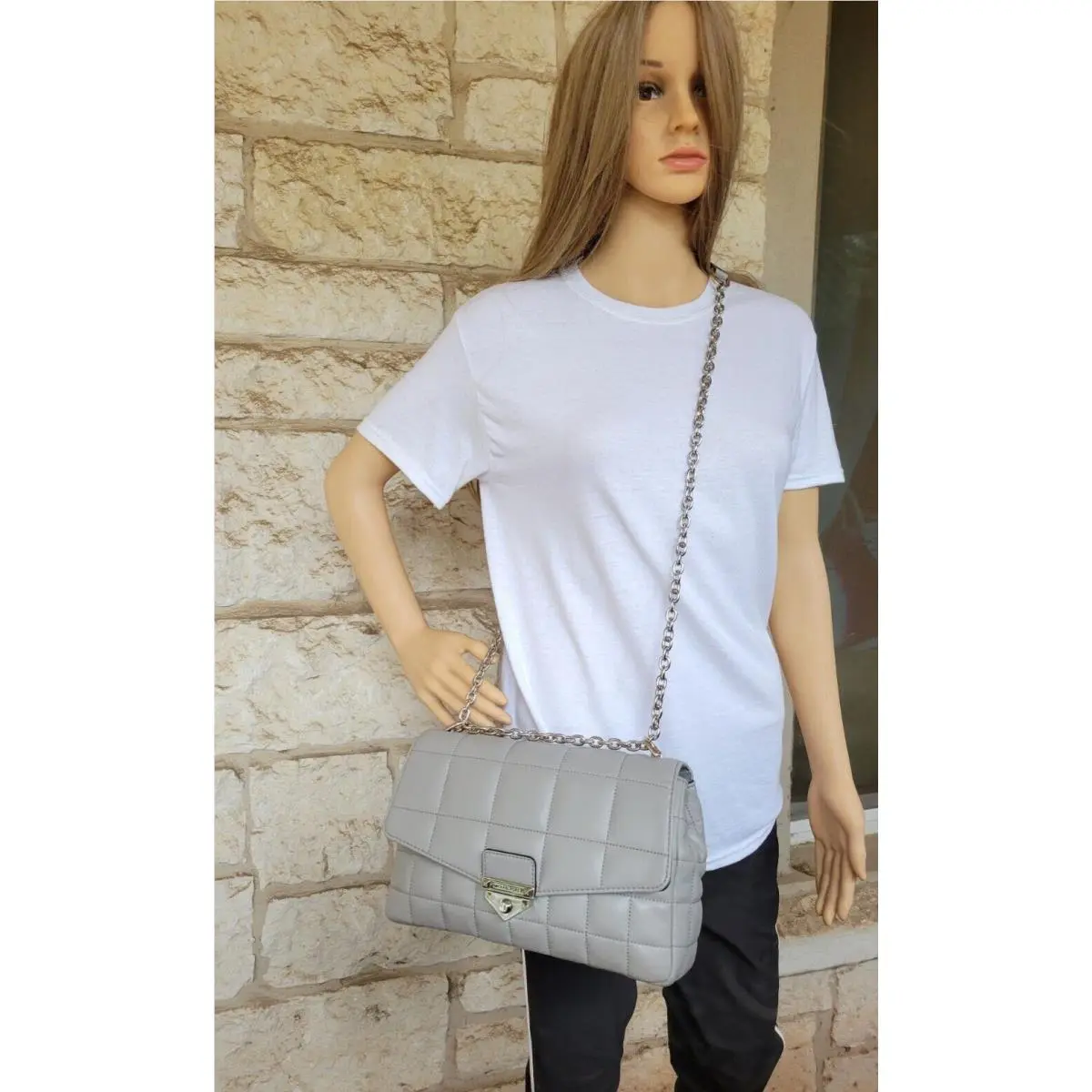Michael Kors Soho XL Gray Quilted Leather X-body/shoulder Bag Chain Dust Bag