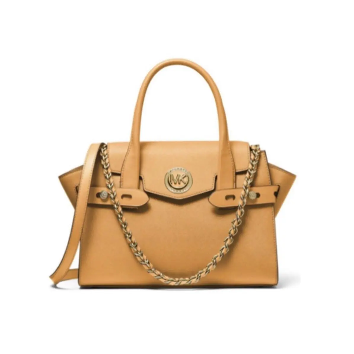 Michael Kors Carmen Small Flap Belted Leather Satchel Cider