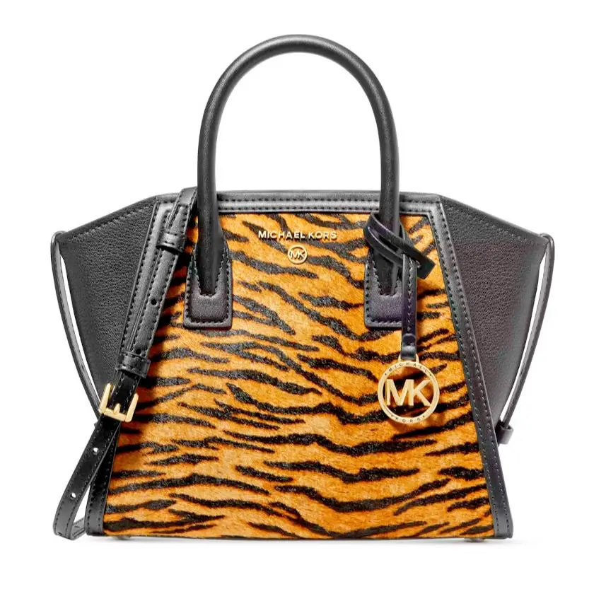 Michael Kors Avril Tiger Print Calf Haircalf Top Zip Small Satchel