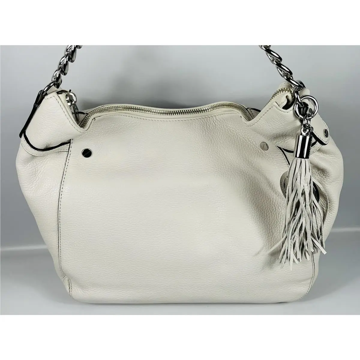 Michael Kors Megan Large Satchel Crossbody Vanilla Silver Tone Hardware