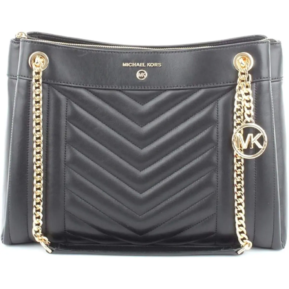 Michael Kors Susan Medium Shoulder Bag - Black - W 13 x H 9.1 x D 5.9 - Handle/Strap: Black, Hardware: Gold, Exterior: Black