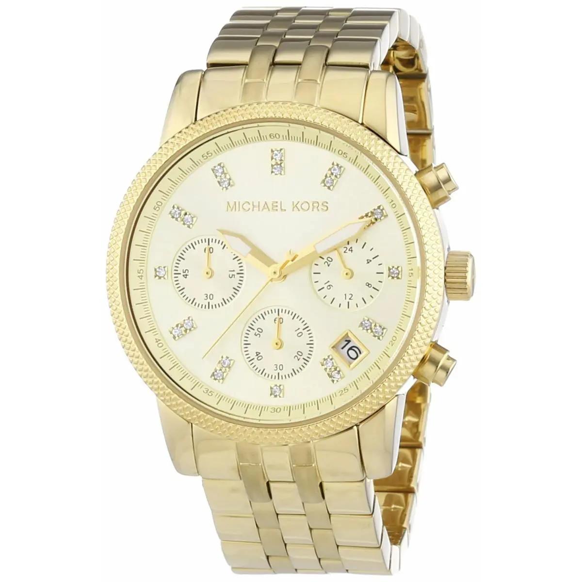 Michael Kors Ritz Gold Tone+crystal Chronograph Dial+date Watch MK5676+BOX - Dial: Gold, Band: Yellow