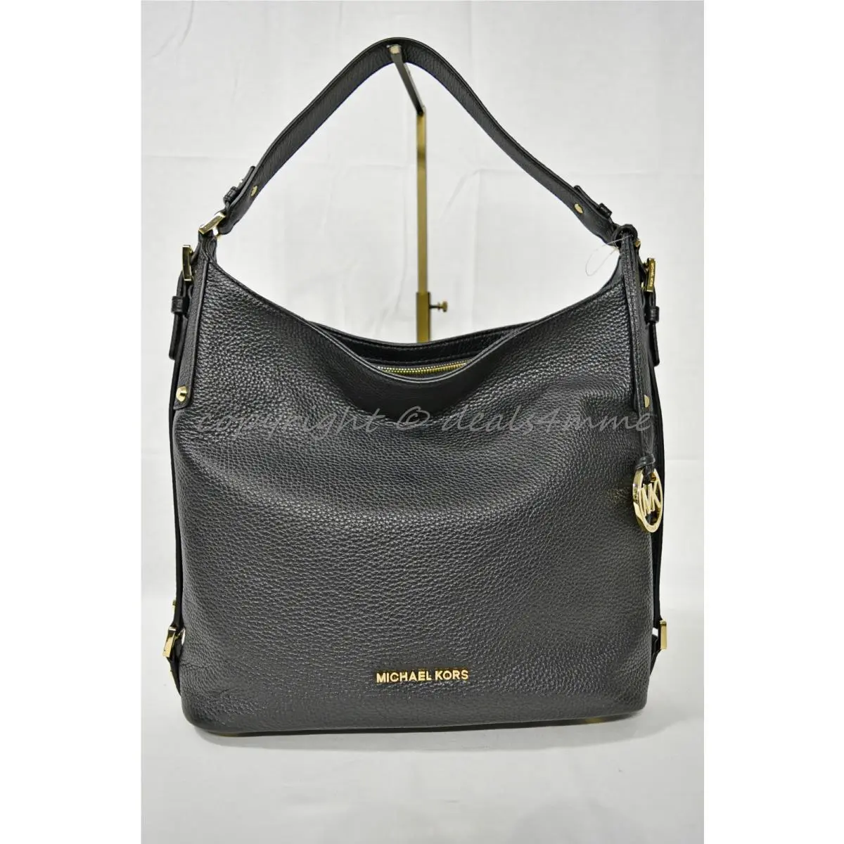 Michael Kors Bedford Belted Shoulder Bag in Black Leather Goldtone Hardware