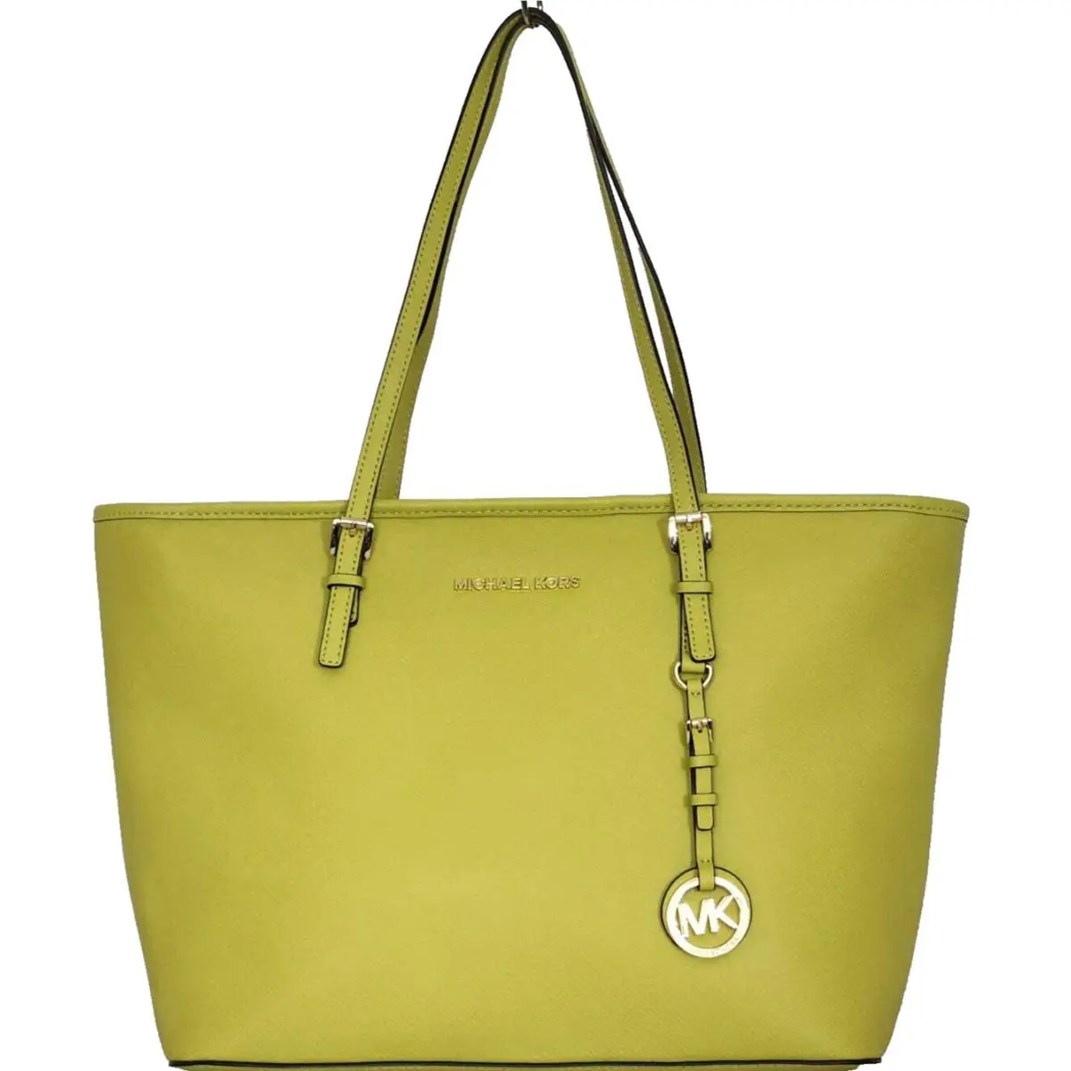 Michael Kors Jet Set Travel Top Zip Tote Apple Lime Green Leather Bag