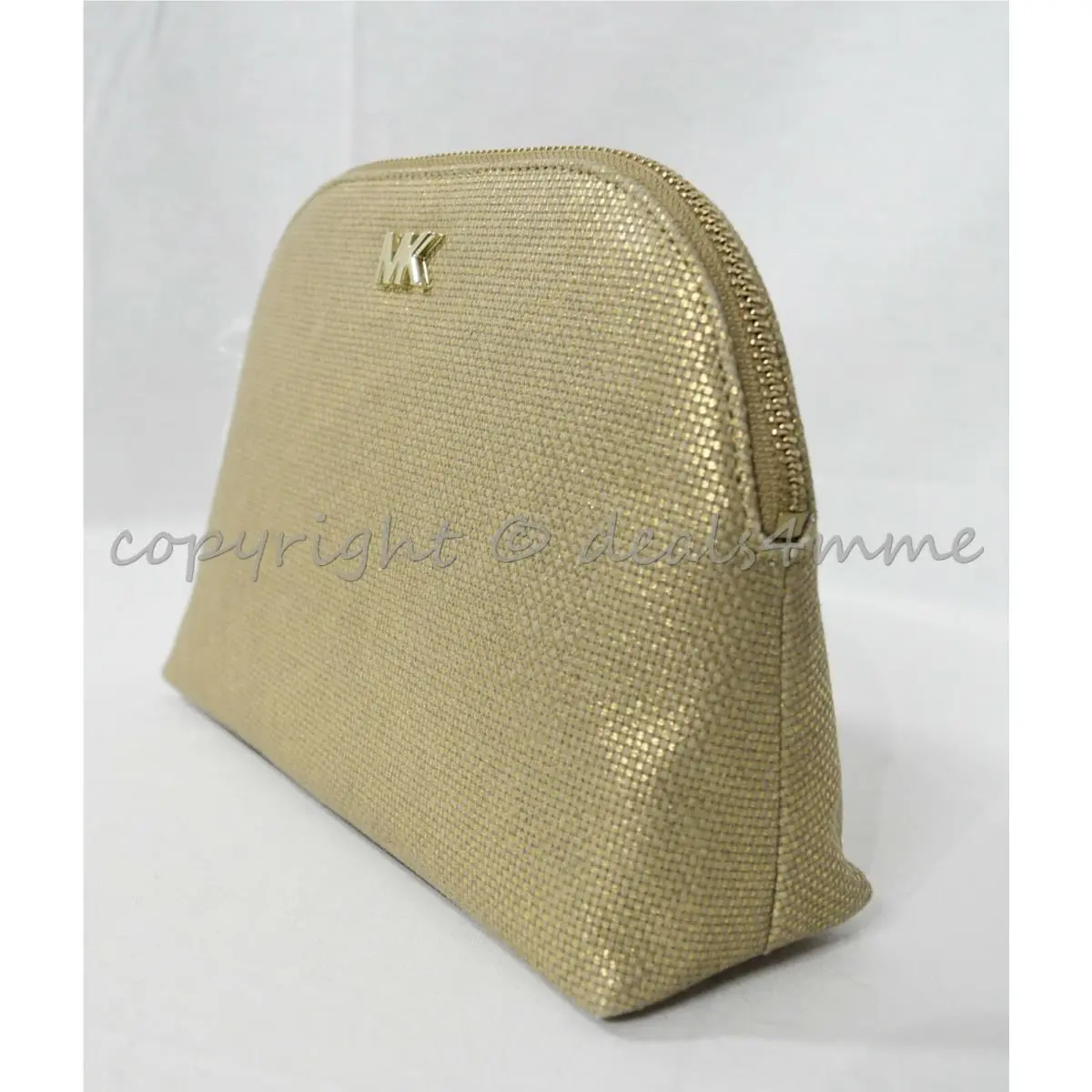 Michael Kors 32H8MF9T3C Large Travel Pouch In Acorn Leather and Gold Canvas