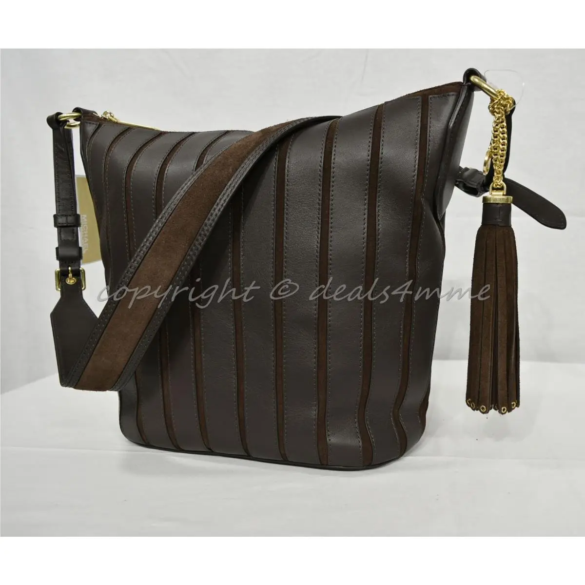 Brooklyn Applique Large Feed Bag/hobo in Suede/leather Coffee Brown by Michael Kors