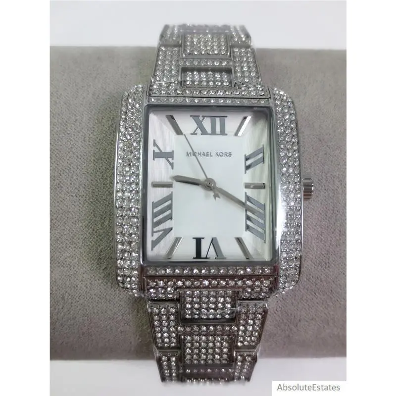 Michael Kors Emery Silver Pave Crystal Bracelet Watch MK4648 + Box Nwot