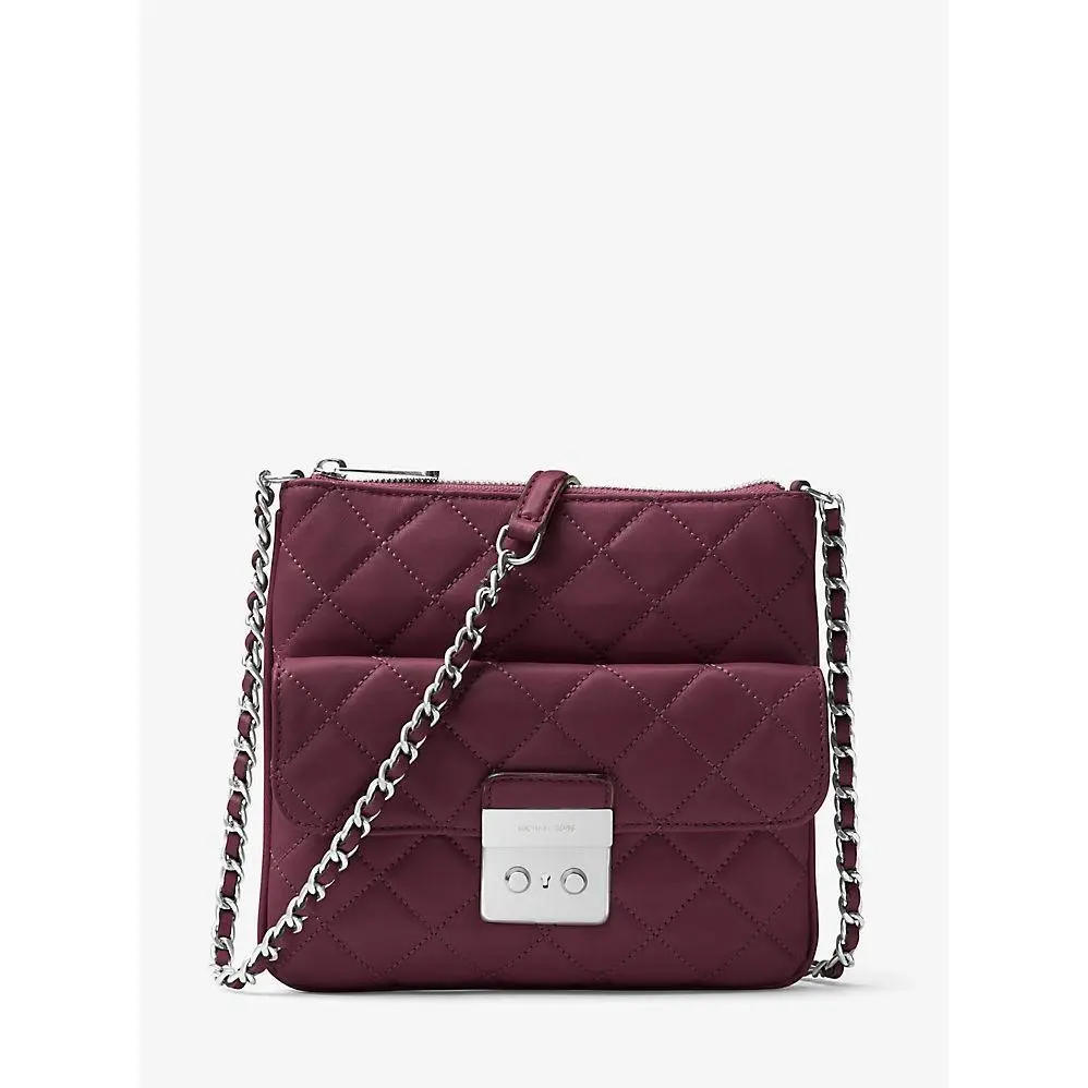 Michael Kors Sloan Medium Quilted-leather Crossbody Bag Plum 30F6ASLM2L-633