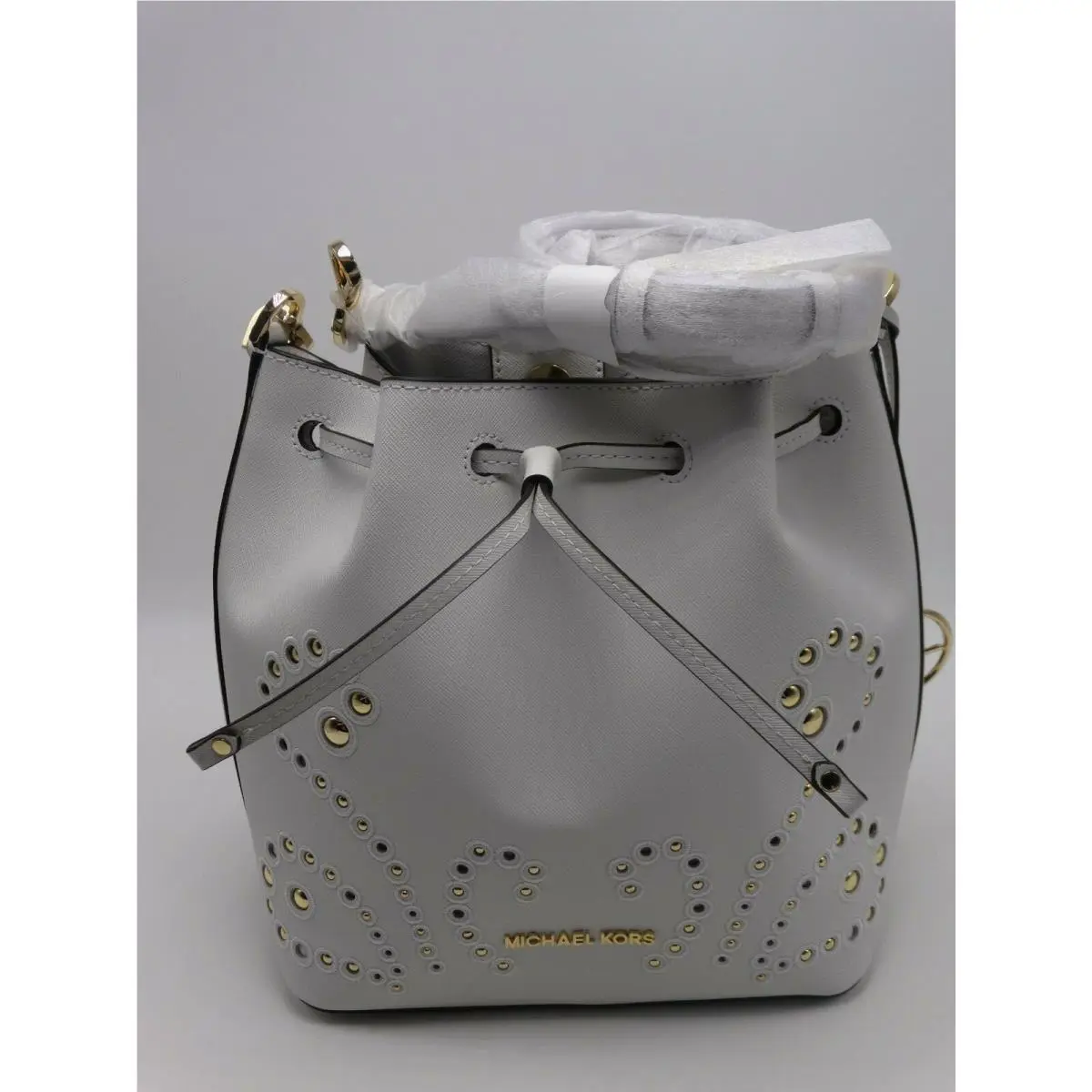 Michael Kors Trista Convertible Bucket Shoulder Bag Optic White Saffiano