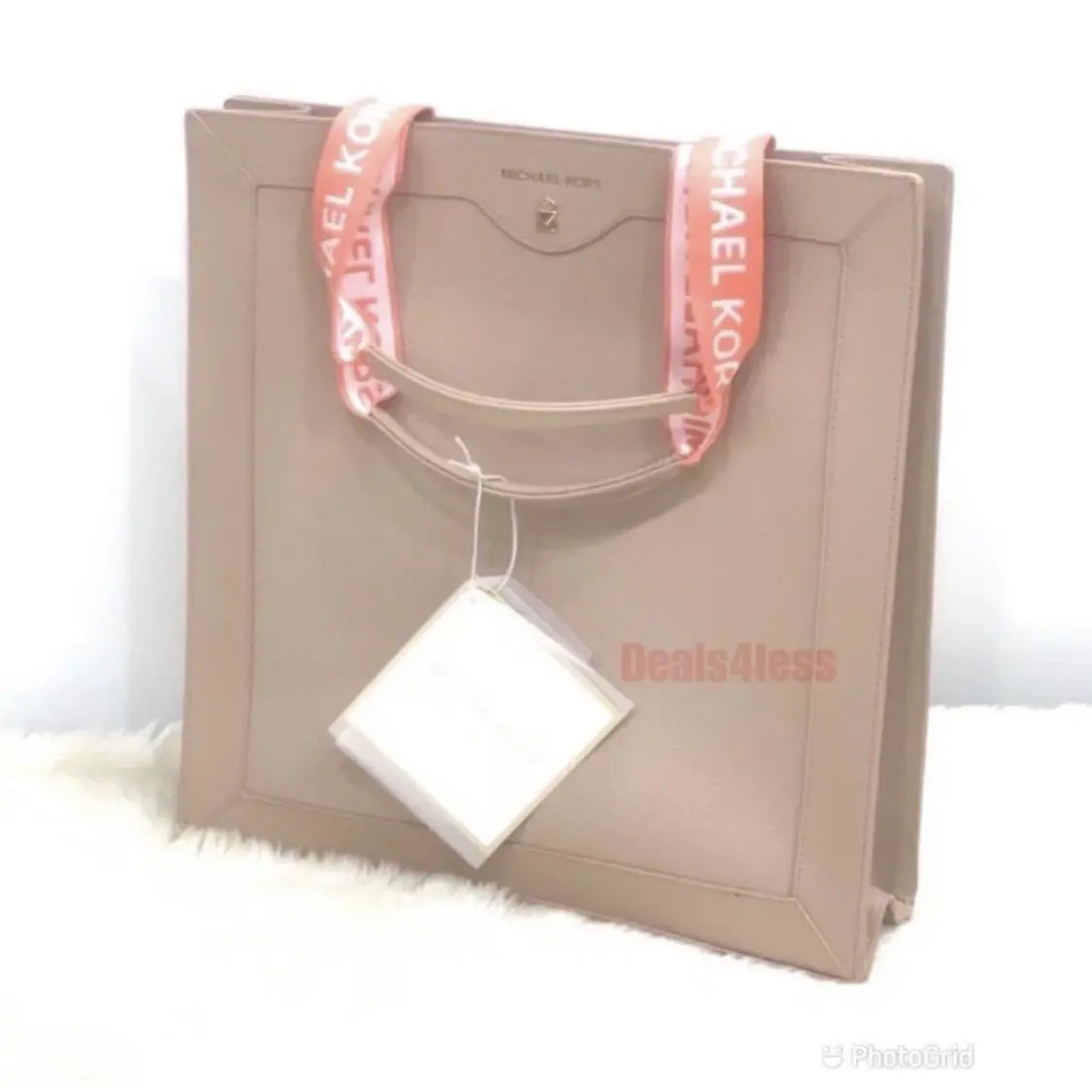 Michael Kors Tote Bag Purse Beige Blush Weekender Travel Coral Logo