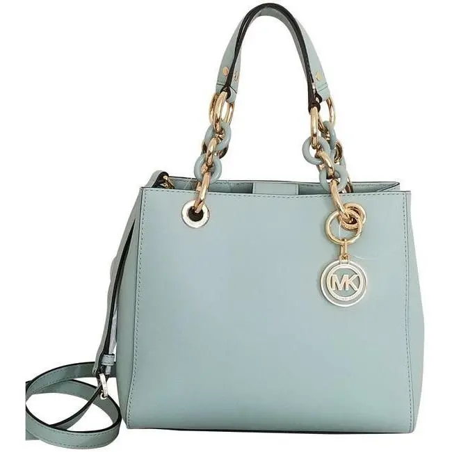 Michael Kors Cynthia Celadon Green Saffiano Leather Crossbody Satchel Bag