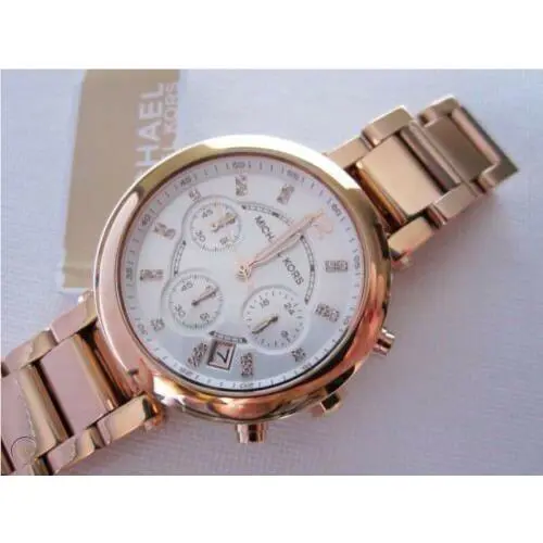 Michael Kors Parker Rose Gold Tone+silver Chrono Dial+crystal Date WATCH-MK5806 - Dial: White, Band: Rose Gold