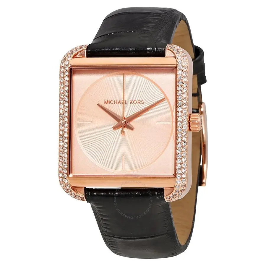 Michael Kors Lake Rose Gold Tone Black Croc Leather Band Crystals WATCH-MK2611