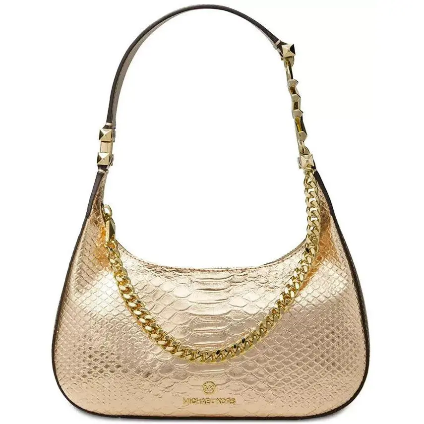Michael Kors Piper Gold Snake Embossed Leather Chain Small Shoulder Bag