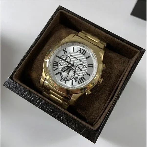 MK8345 Men`s Cooper Textured White Dial Two Tone Gold Watch Hot by Michael Kors