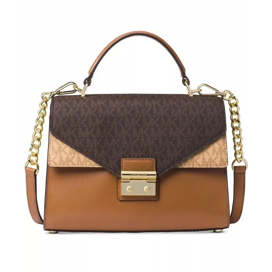 Michael Kors Sloan Medium Top Handle Satchel Bag Gold Mix Leather Acorn