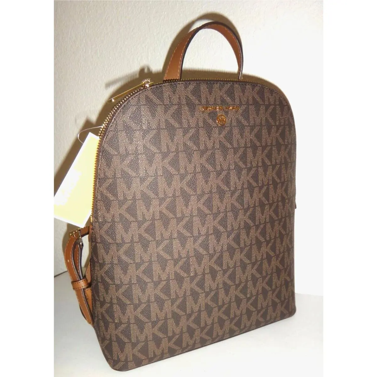 Michael Kors Cindy MK Signature Brown LG Backpack Bag Gold Logo 38F1CCPB3B