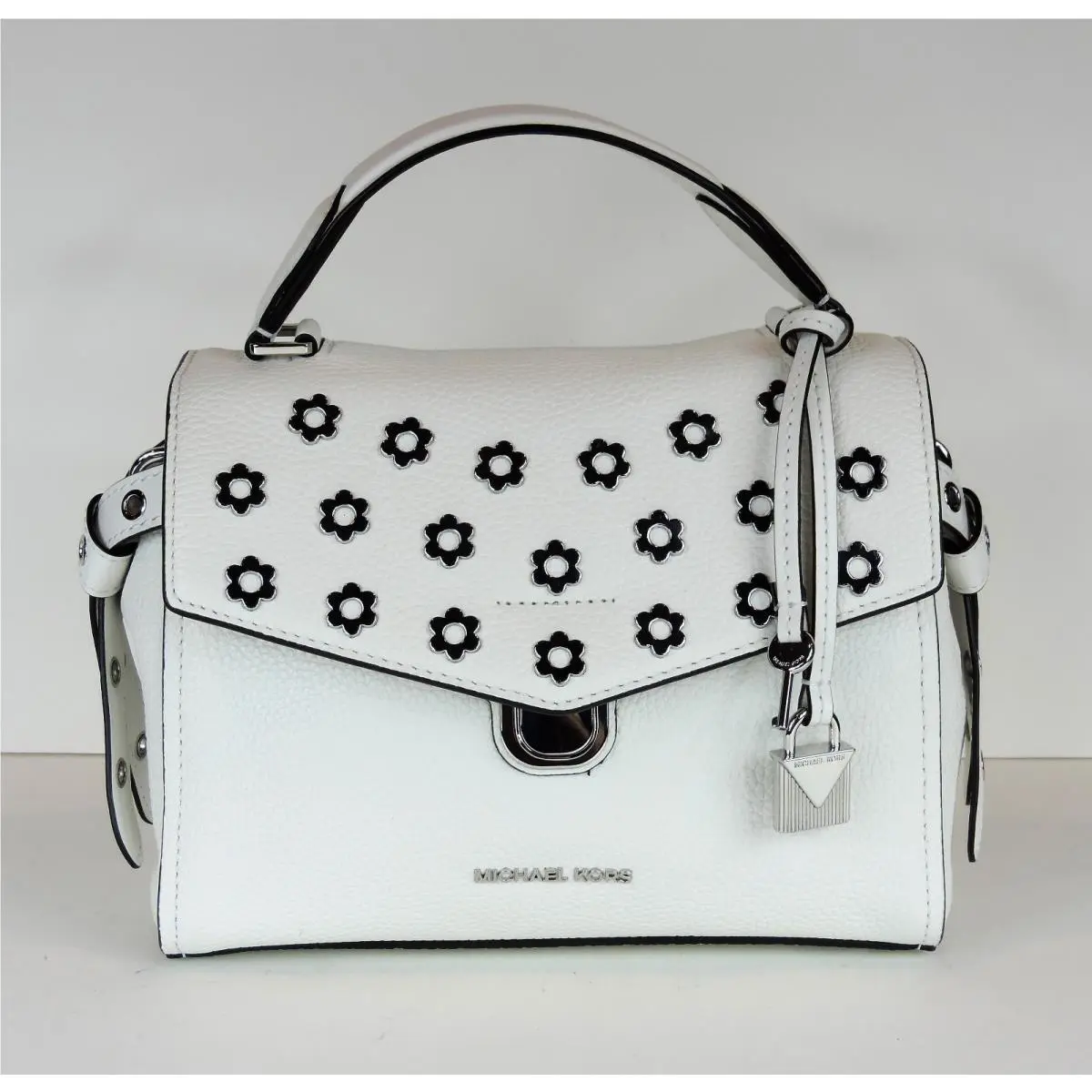 Michael Kors Bristol Leather Top Handle Satchel White Floral Bag Handbag