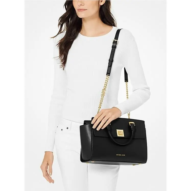 Michael Kors 30S9SYLS2L Sylvia Medium Top Zip Leather Satchel/shoulder Bag Black