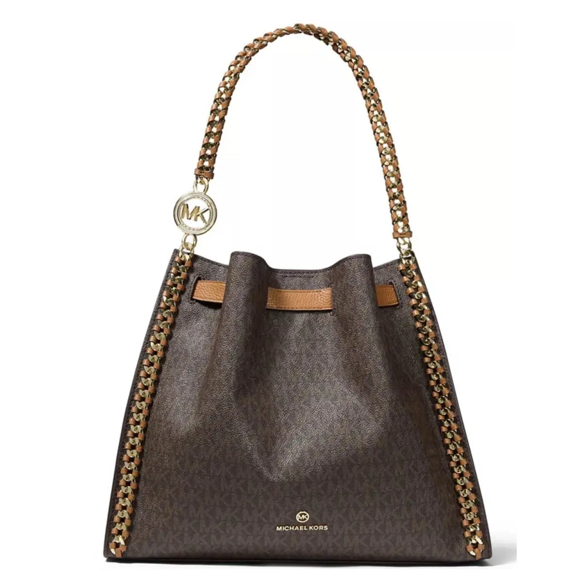 Michael Kors Mina Large Chain Shoulder Tote Brown/acorn/gold