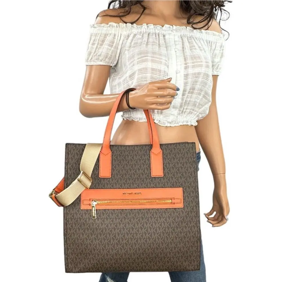 Kenly LG North South Tote Satchel Shoulder Bag MK Brown/tangerine by Michael Kors