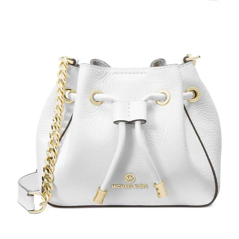 Michael Kors Phoebe Bucket Crossbody Leather Drawstring Bag Optic White
