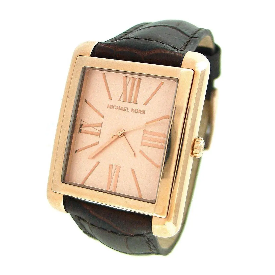 Michael Kors Brown Crocodile Embossed Leather Rose Gold WATCH-MK2243