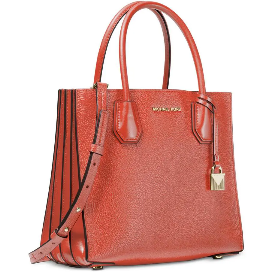 Michael Kors Mercer Small Leather Accordion Tote Bag Sea Coral Gold Handbag