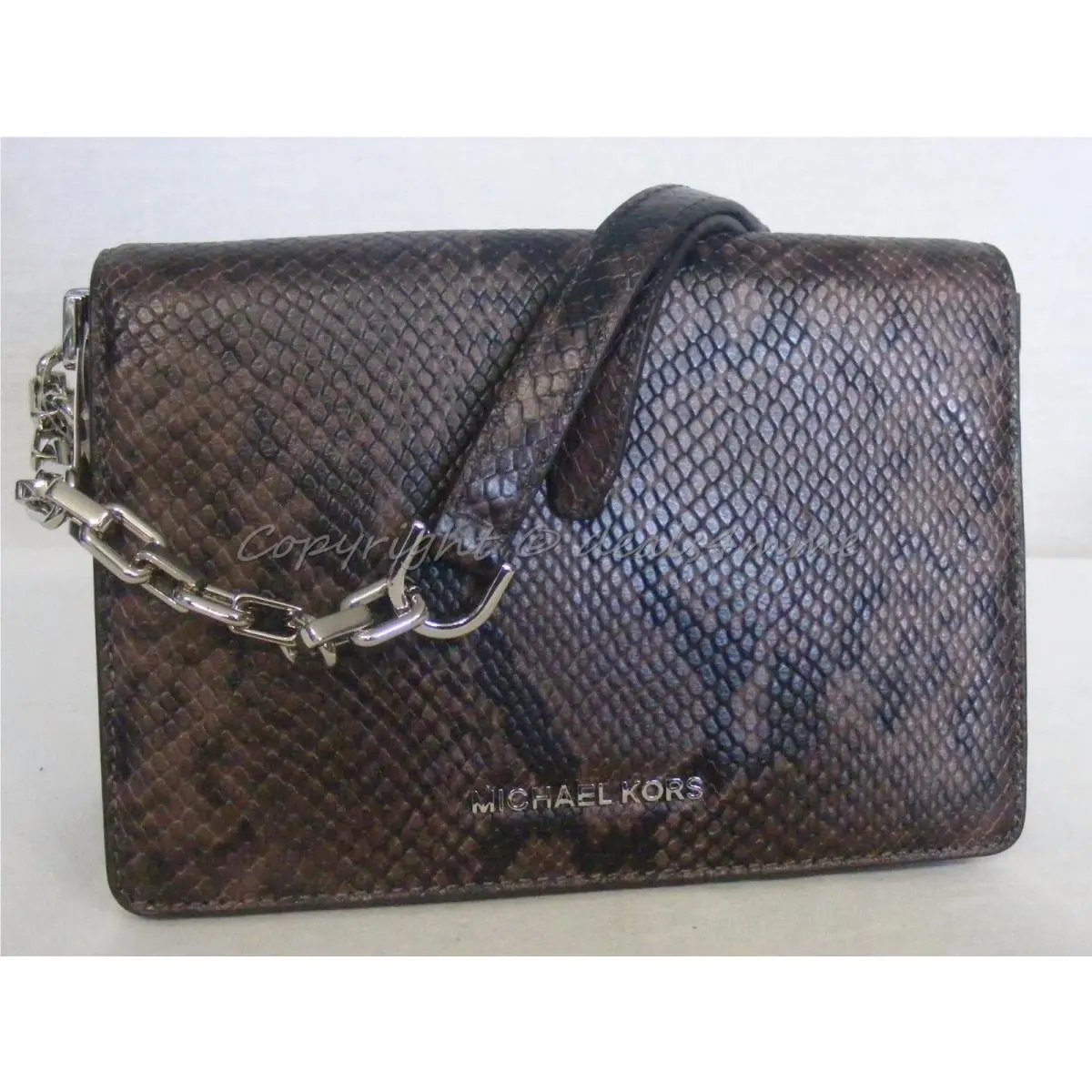 Michael Kors Brinkley Medium Shoulder Flap Bag. Snake Embossed Leather Cinder