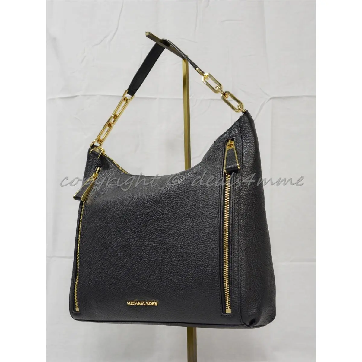 Kors Matilda Pebbled Leather Shoulder Bag / Hobo in Black