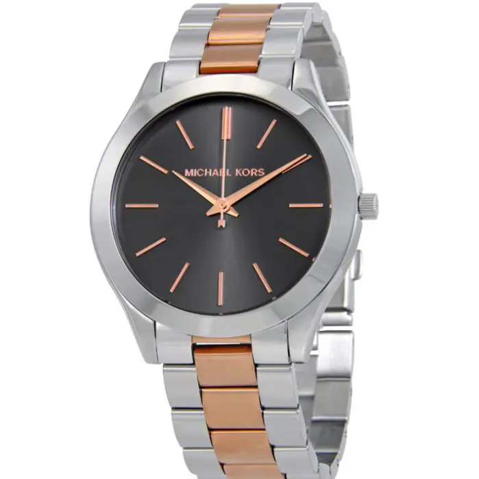 Michael Kors Women`s Slim Runway Two-tone Silver Rose Gold Watch 42mm MK3713