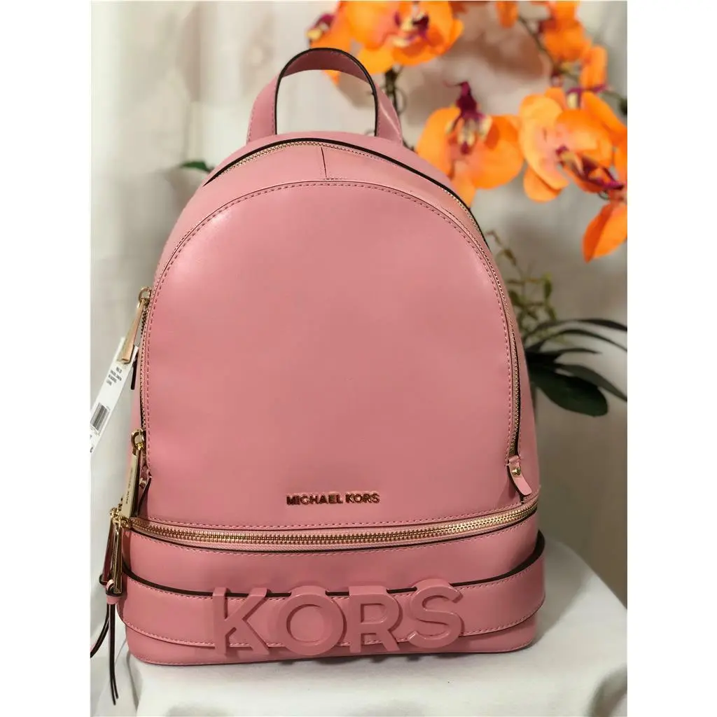 Kors Rhea Medium Zip Embellished Leather Backpack Pink
