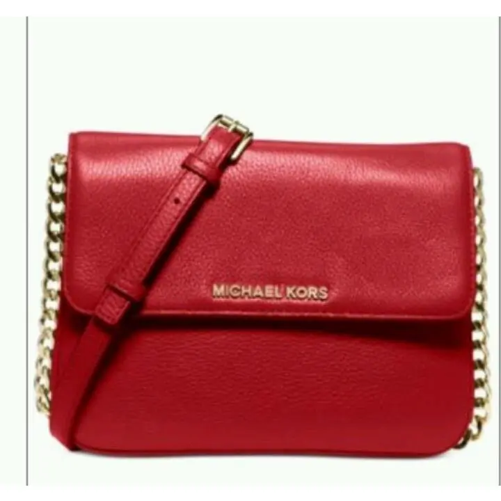 Michael Kors Bedford Chili Red/gold Double Gusset Crossbody Leather