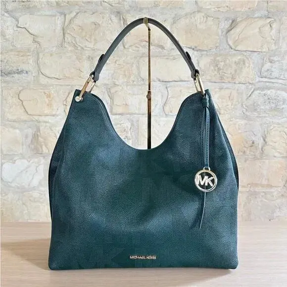 Michael Kors Joan Racing Green XL Leather Slouchy Shoulder Bag