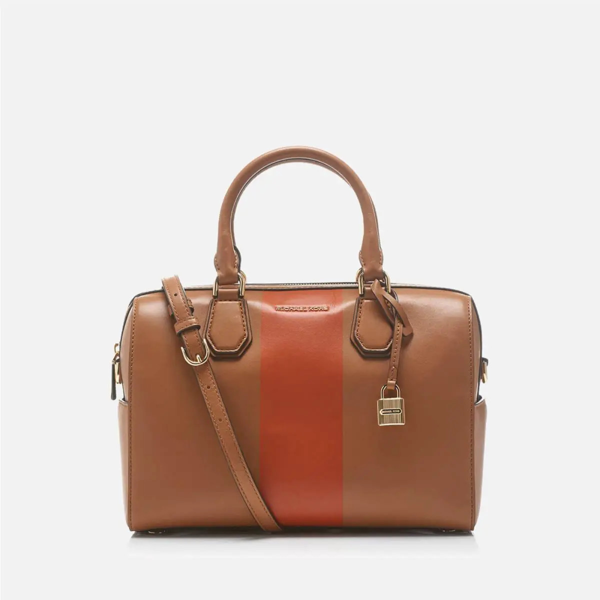 Leather Center Stripe Mercer Medium Satchel Duffel Acorn/orange by Michael Kors