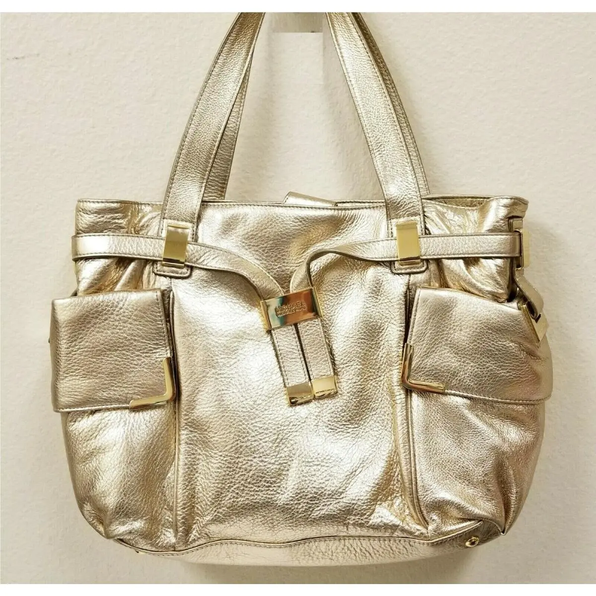 Michael Kors Beverly Pale Gold Metallic Leather Hardware Satchel BAG-MRP$398