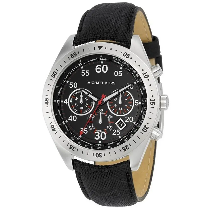 Michael Kors Silver Tone Black Canvas Band Black Chrono. Dial WATCH-MK8138