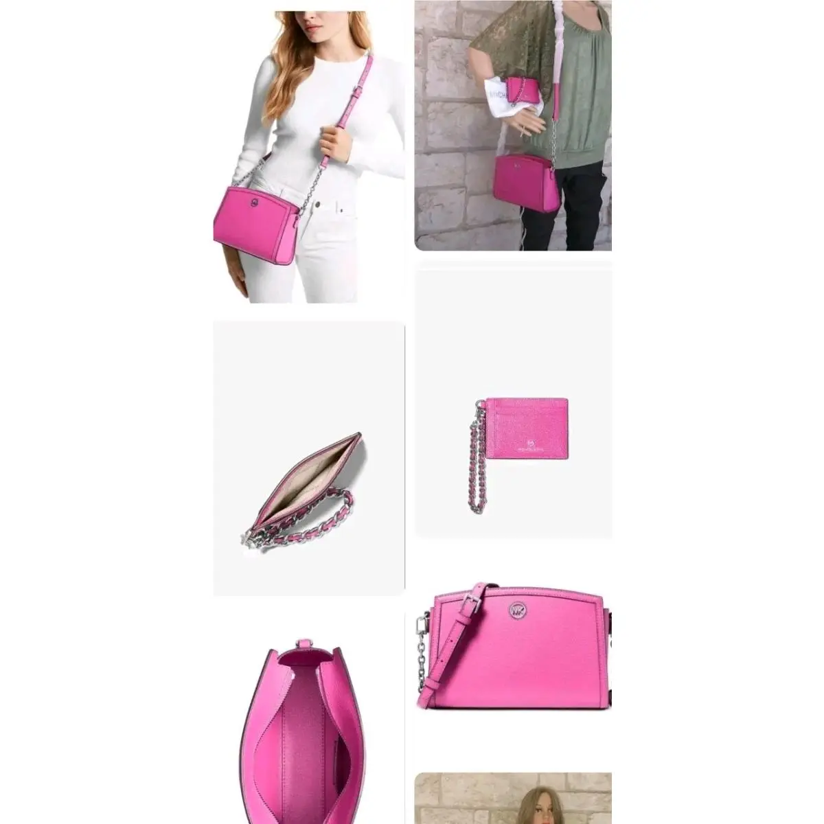 Michael Kors Chantal Cerise Chain Leather X-body + Wristlet Dust Bag Set