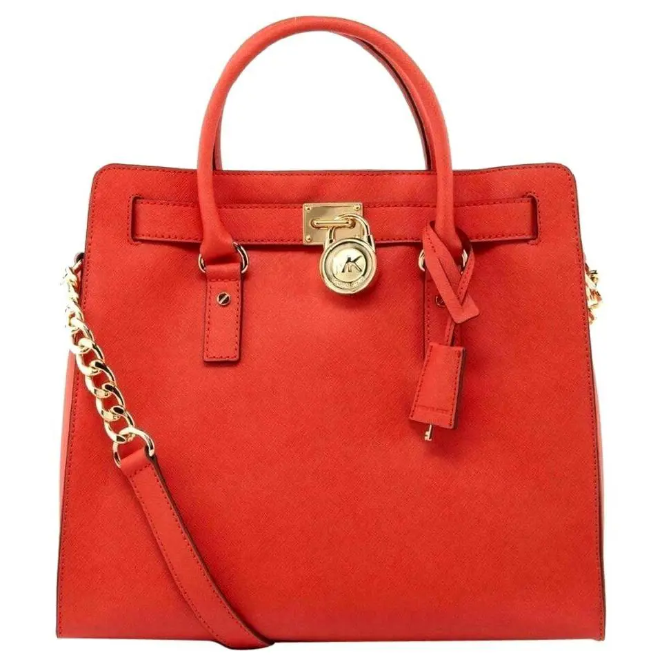 Michael Kors Hamilton Large Mandarin Red/gold Saffiano Leather Tote Bag