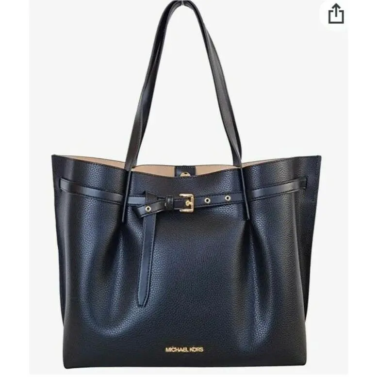 Michael Kors Emilia Large Pebbled Leather Tote Black Bag