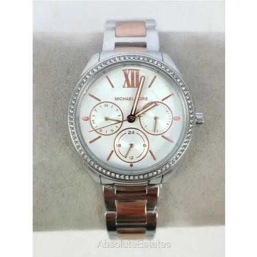 Michael Kors Janelle Rose Gold Silver Two Tone Watch MK7093 + Box