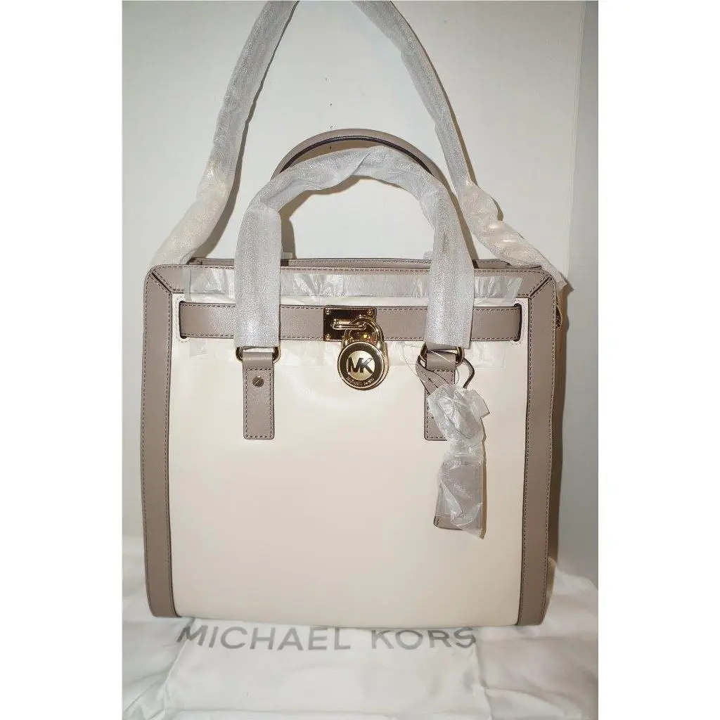 Hamilton Frame Out Ecru/taupe Leather Satchel Bag/purse 30F5GHKT3T by Michael Kors
