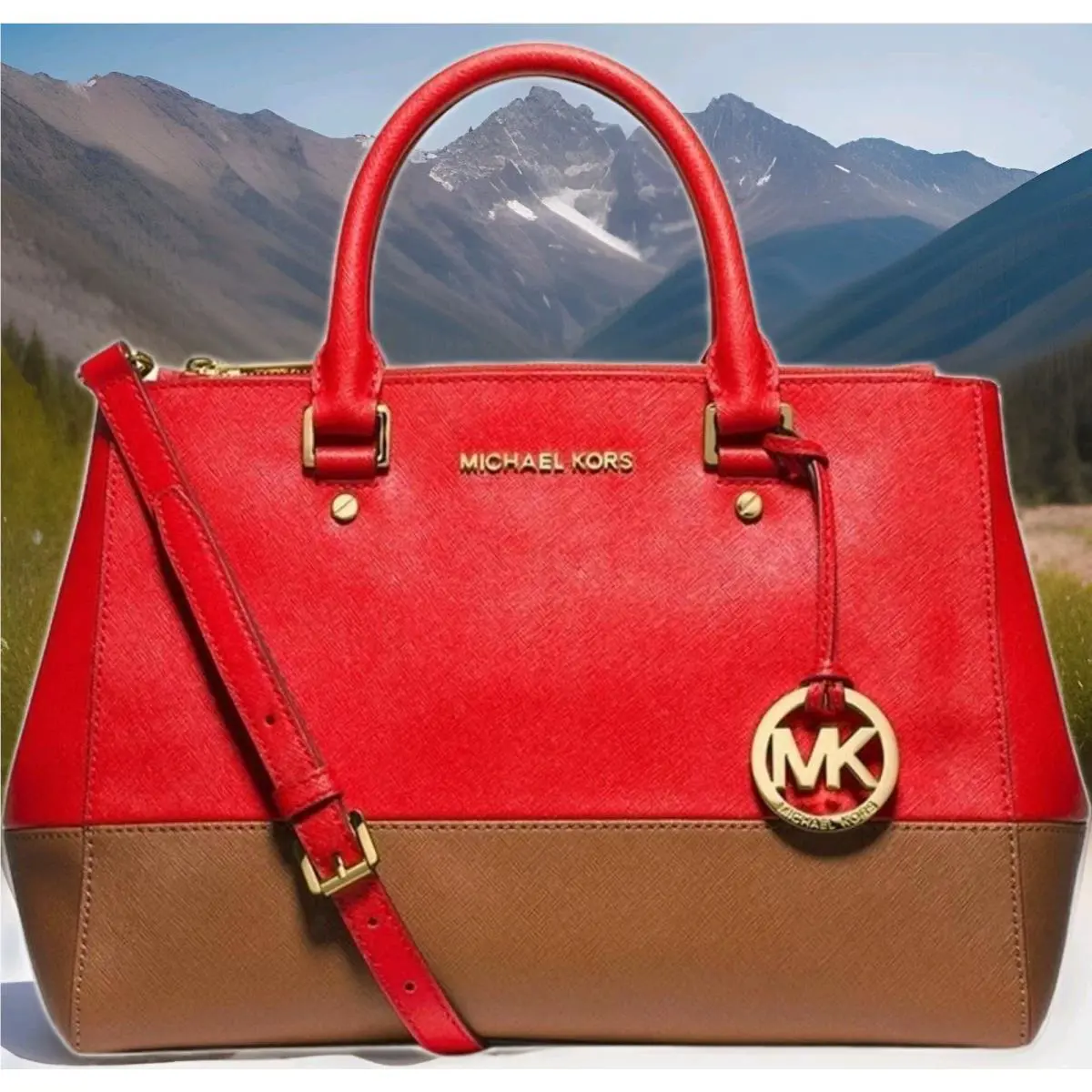 Michael Kors Sutton Mandarin Brown Saffiano Leather Medium Satchel Bag