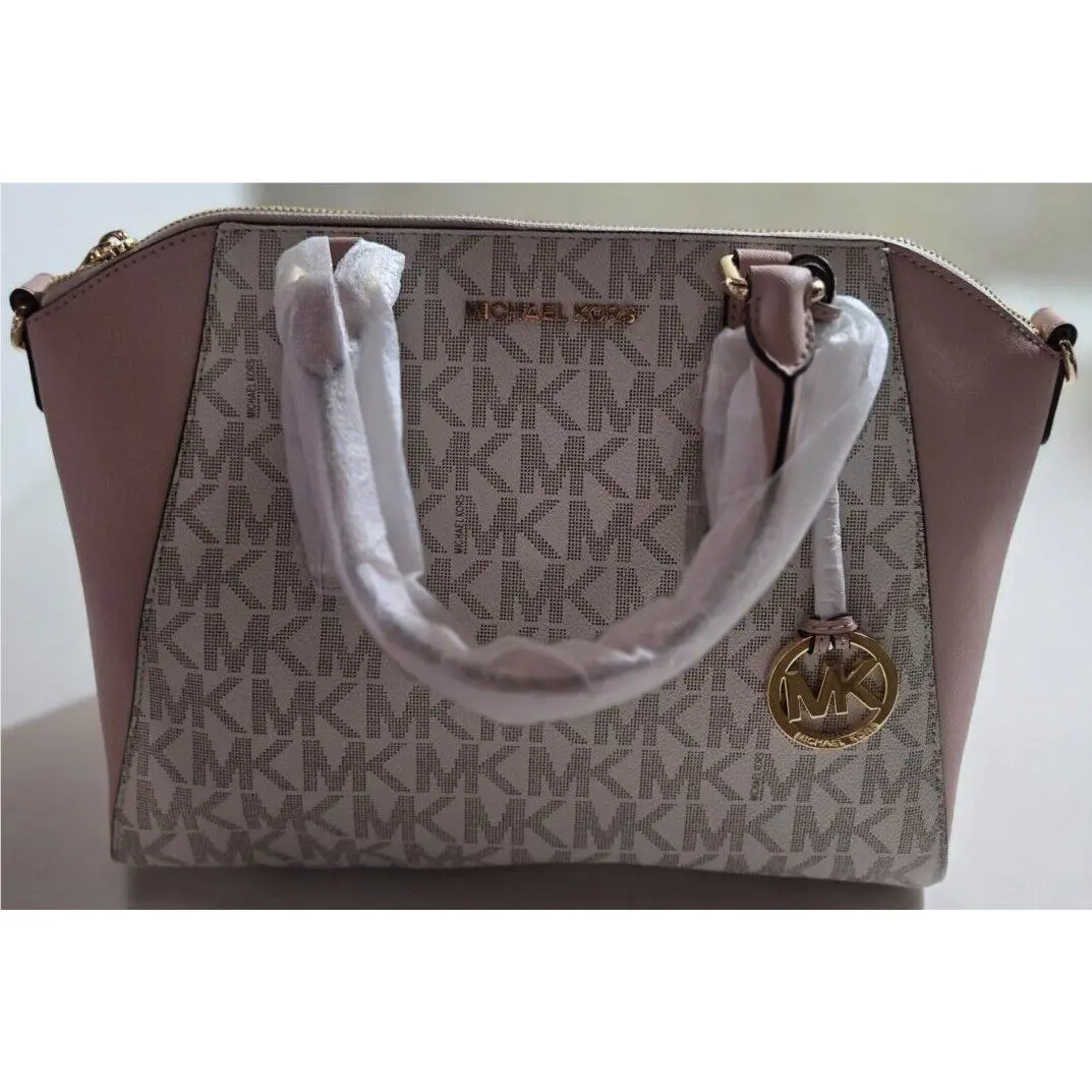 Michael Kors Ciara Large Top Zip Leather Satchel Handbag Vanilla Ballet Pink