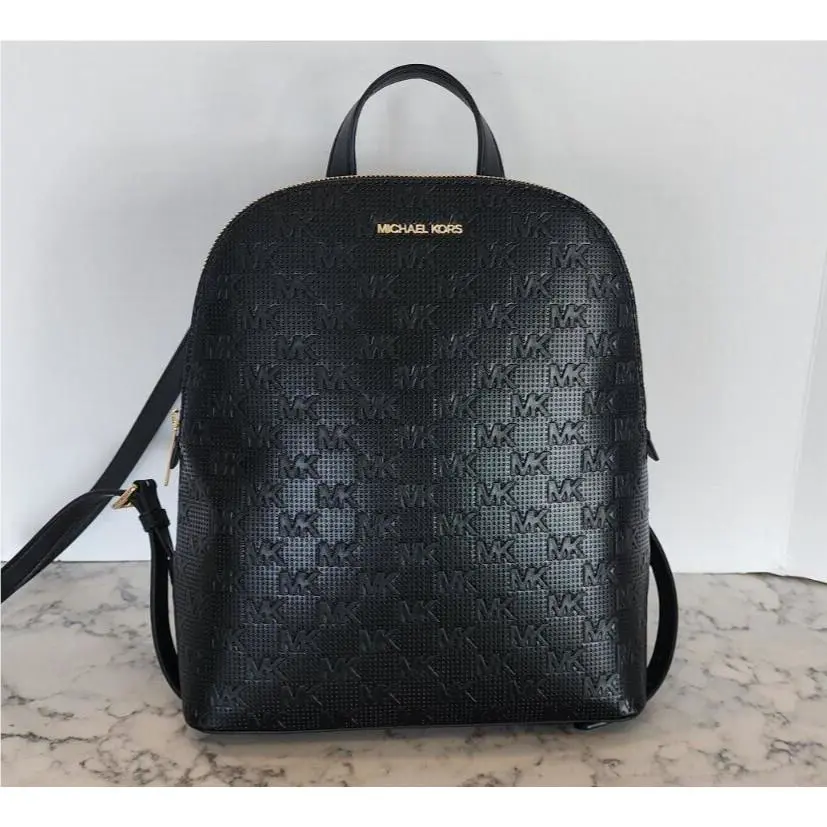 Michael Kors Cindy Large Perforated Leather Backpack MK Logo
