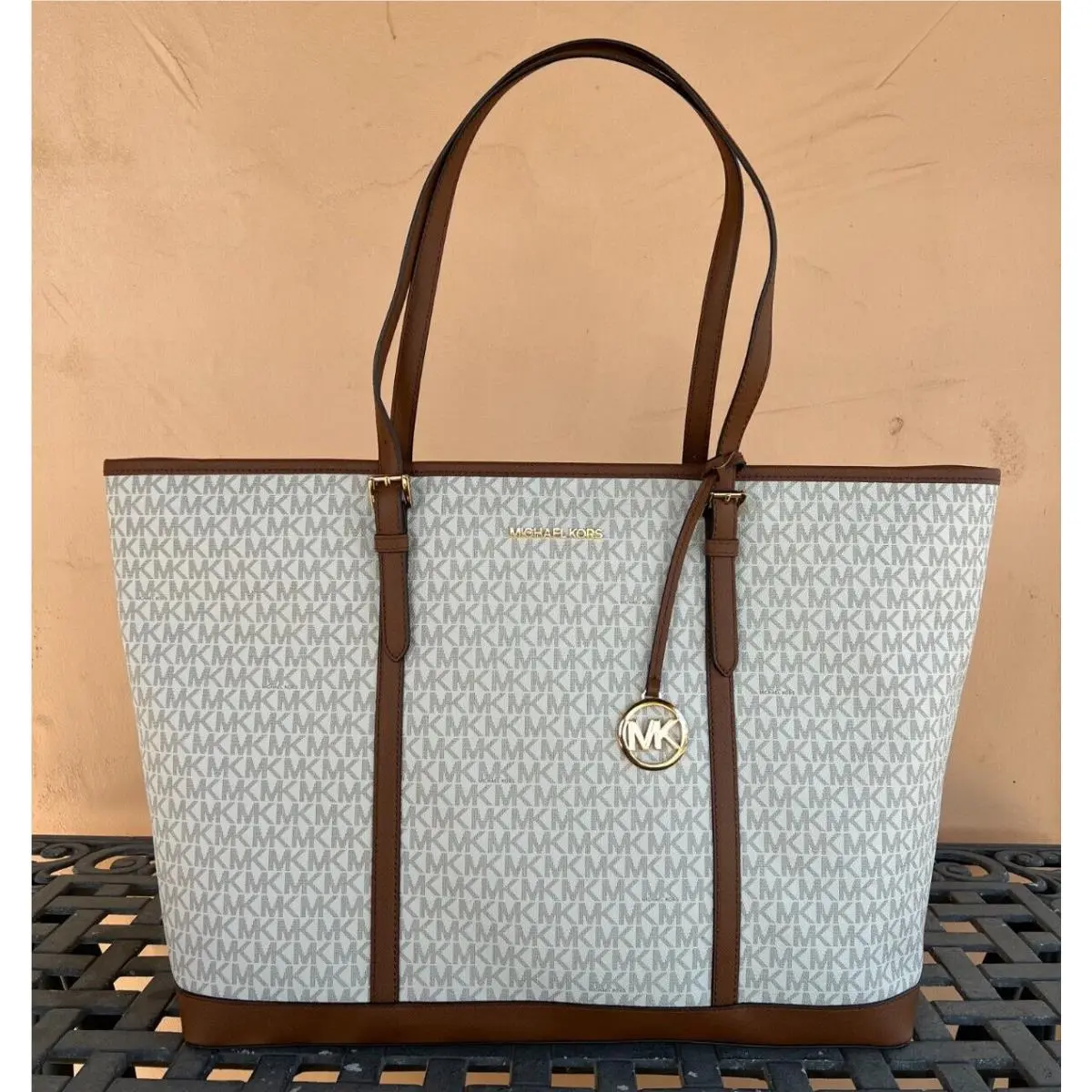 Jet Set Travel XL Top Zip Shoulder Tote Bag MK Vanilla Brown by Michael Kors