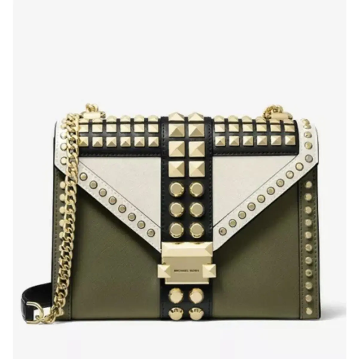 Michael Kors Whitney Large Studded Tri-color Saffiano Shoulder Bag