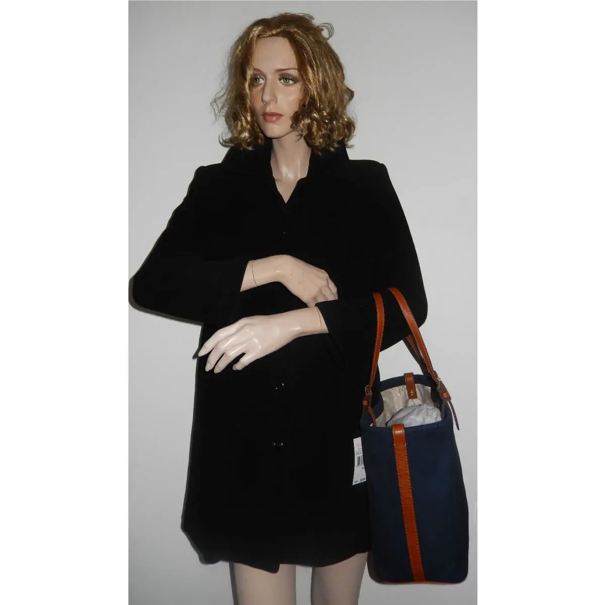Michael Kors MK Jet Set Canvas Leather Tote Purse Navy Grab Handbag