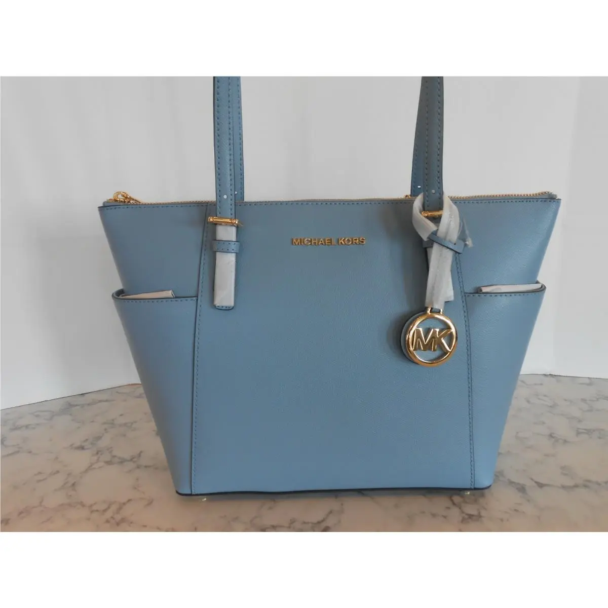 Jet Set EW Top Zip Tote Saffiano Leather Chambray Blue by Michael Kors