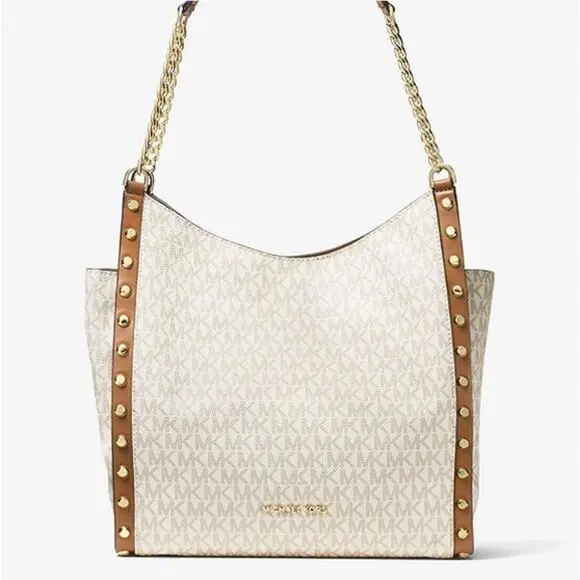 Michael Kors Newbury Studded Chain Shoulder Tote Vanilla 108